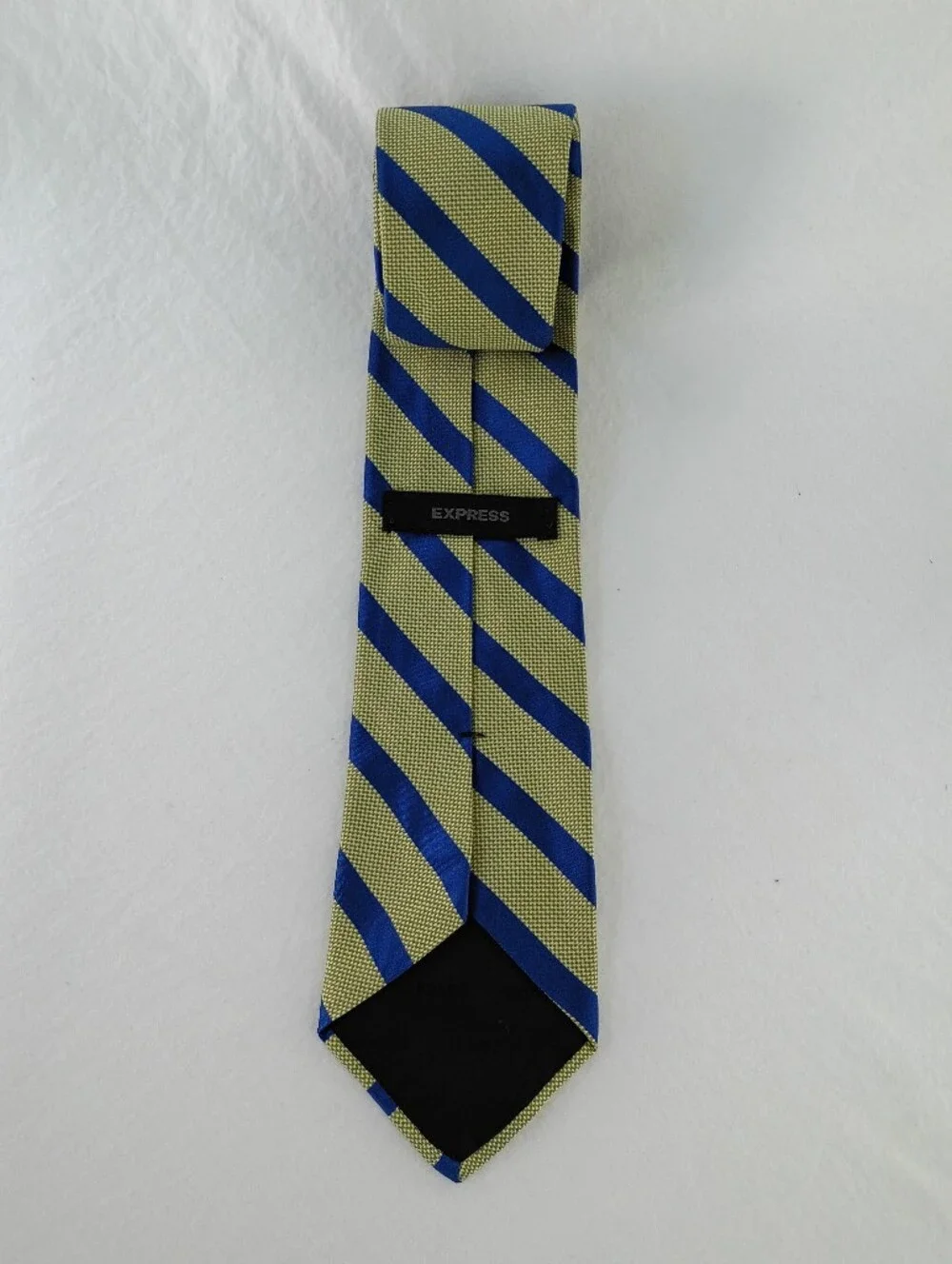 Vintage Express Tie Blue Olive Green Diagonal Stripe Repp Italian Silk Made USA